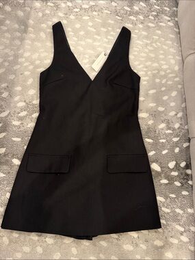 Anthropologie Black V-Neck Mini Dress with Flap Pockets
